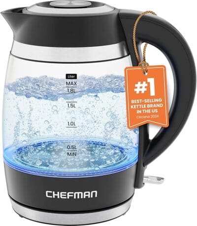 Chefman Electric Glass Kettle 1.8L, 1500W, BPA-Free