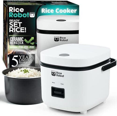 Rice Robot Personal Rice Cooker, PFAS-Free, 1 Qt, Steamer Basket