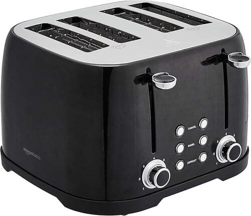 Amazon Basics 4-Slice Toaster, 6 Settings, Bagel & Defrost, Black